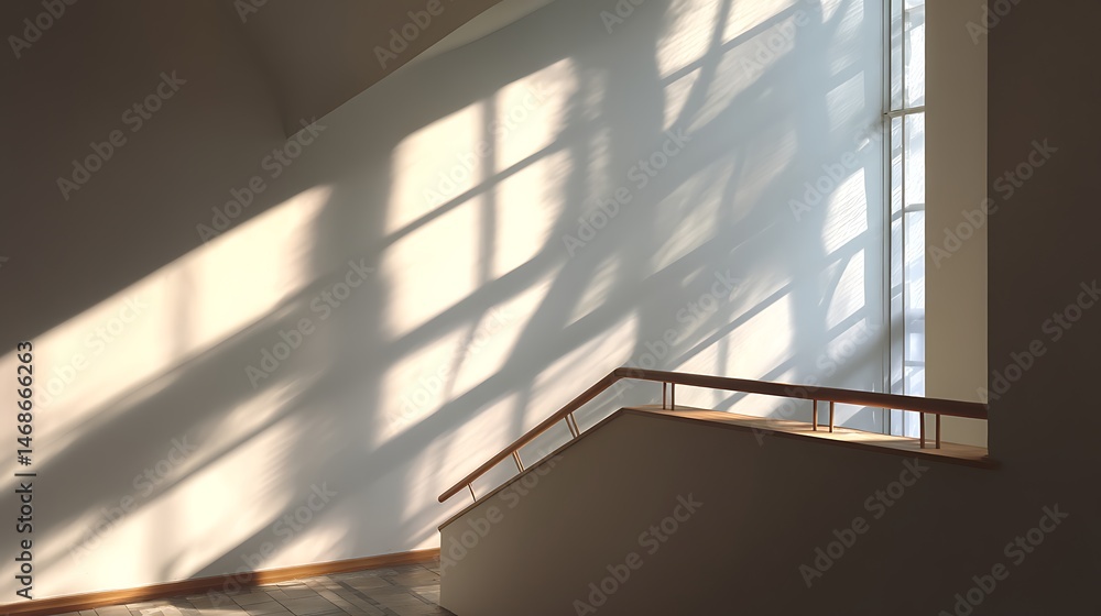 Poster natural light creates beautiful shadow patterns on an empty interior wall during the day