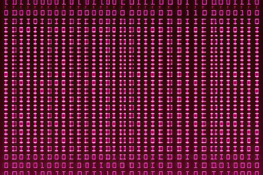 Abstract digital display with rows of pink binary code