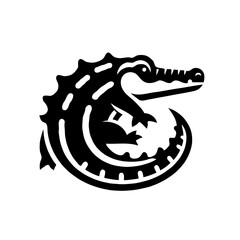 Black silhouette of a crocodile in a playful pose  