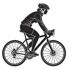 Obraz premium vector icon of a person riding a bicycle with a helmet, black silhouette, white background, clean design