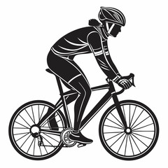 Naklejka premium vector icon of a person riding a bicycle with a helmet, black silhouette, white background, clean design