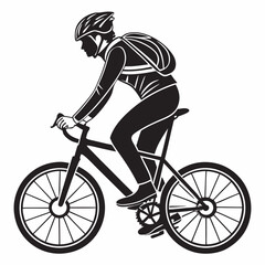 Obraz premium vector icon of a person riding a bicycle with a helmet, black silhouette, white background, clean design