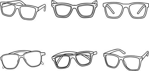 Set of sunglasses outline vector illustration, line art