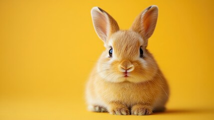 Obraz premium Adorable baby rabbit against a vibrant yellow background