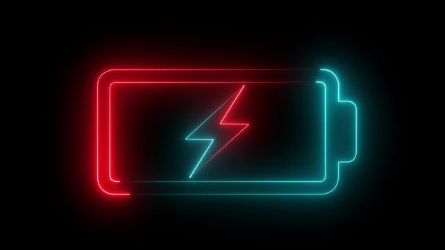 Abstract glowing neon background with low battery. CG animation backdrop. Seamless loop. 4k animation.