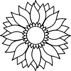 Sunflower outline vector illustration, line art