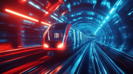 Fototapeta premium Abstract red blue glowing tunnel