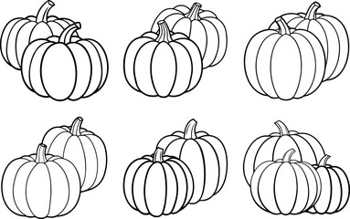 Set of pumpkin outline vector illustration, line art