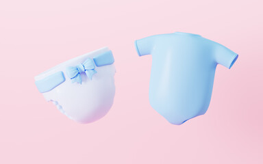 Baby romper and baby bodysuits, baby diaper , 3d rendering.