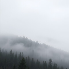 Fog mist haze mistiness haziness in nature mountain  forest trees on cloudy foggy misty winter fall autumn morning. Copy space for text. Panoramic landscape view scene
