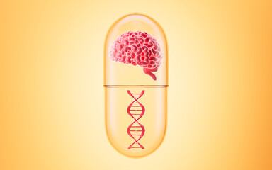Human brain and DNA, 3d rendering.