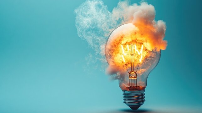 Burning bright idea, innovative light bulb with smoke