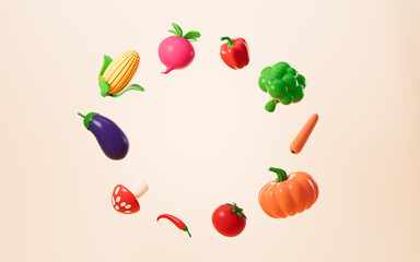 All kinds of vegetable backgrounds, 3d rendering.