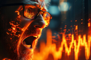 A man's intense reaction to negative market trends.