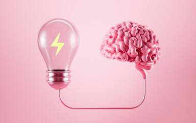 Human brain with electric plug. Brain charging. The concept of innovative inspiration, 3d rendering.