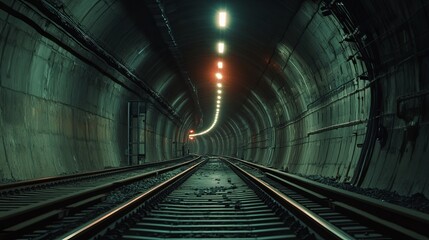Obraz premium Long exposure of train lights warping through modern tunnel.