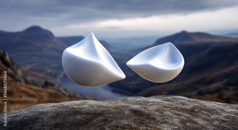 Poster 3d white fabric with fluid lines on gradient grey background