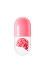 Human brain and drug therapy, health care, strengthen nutrition, 3d rendering.