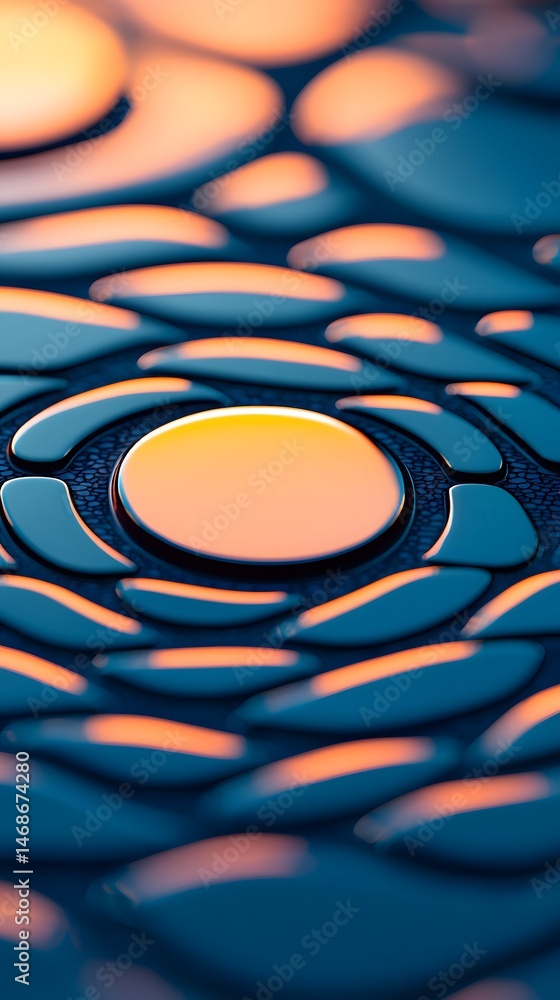 Poster abstract blue and orange textured surface with circular pattern