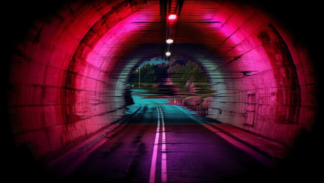 3D render of a tunnel with glitch effects and low-poly style