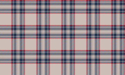 Seamless plaid pattern, classic style, cream, blue, red and white colors, perfect for designing clothes, skirts and pants, giving a stylish and modern look, vector illustration.