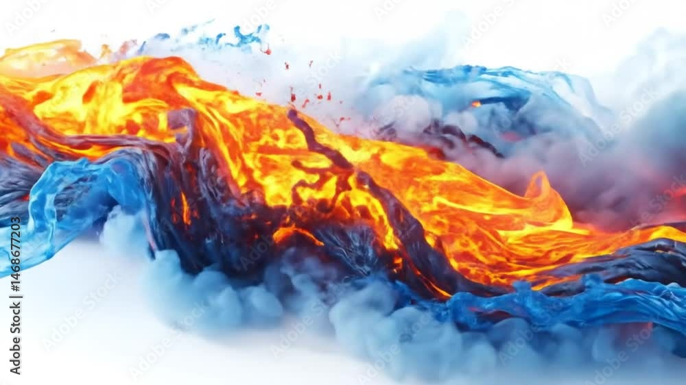 Poster abstract fire and ice collision dynamic flow of orange and blue