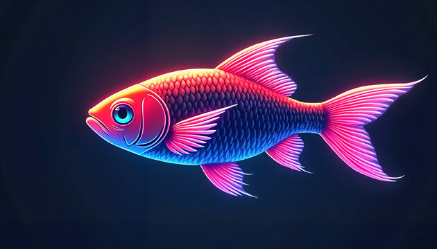 Colorful fish swimming in vibrant blue background
