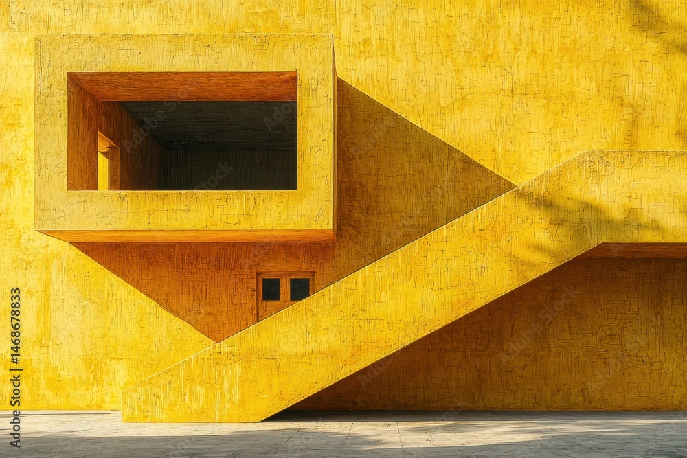 Poster modern yellow architecture with sharp shadows and geometric design