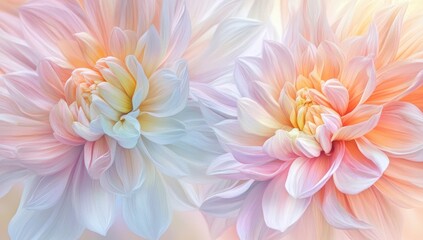 Pastel-hued dahlia blossoms, soft focus, delicate petals