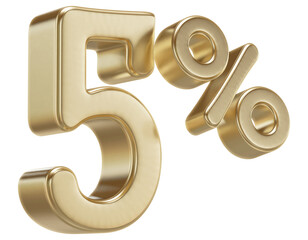 3D Golden 5 Percent Discount Number Sale