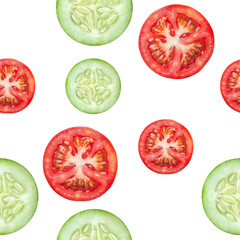 SEAMLESS PATTERN WITH TOMATO AND CUCUMBER TRANSPARENT BACKGROUND