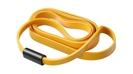 The Vibrant Resistance Band: The image captures a coiled yellow resistance band, a symbol of fitness and training, offering a visual representation of strength and flexibility.
