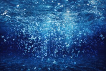 Floating numbers and letters in a blue ocean ambiance.