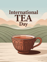 International Tea Day Illustration Cup Leaf Steam Art Poster