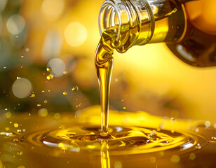 Golden Oil Pouring With Splash