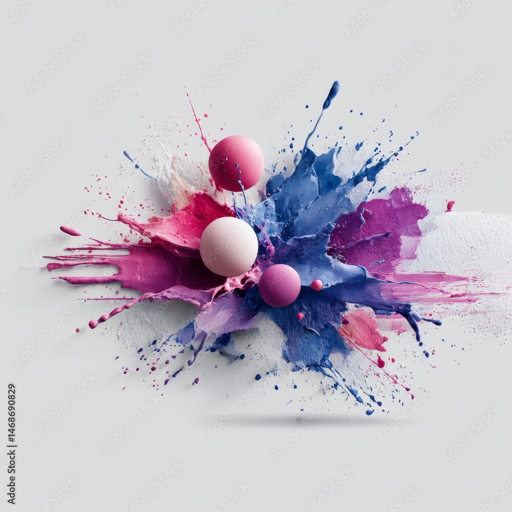 Leinwandbilder abstract paint splash with spheres: a vibrant explosion of color and form on a white canvas