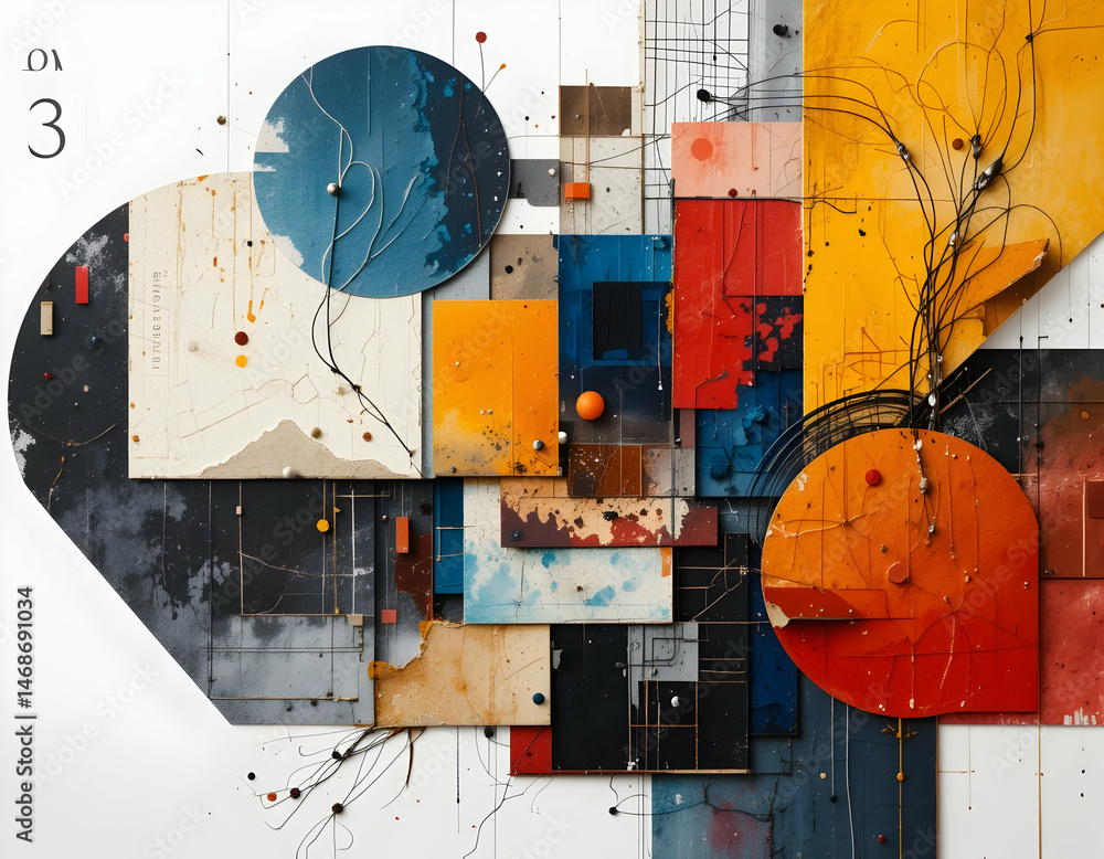Poster abstract geometric composition with circles and rectangles