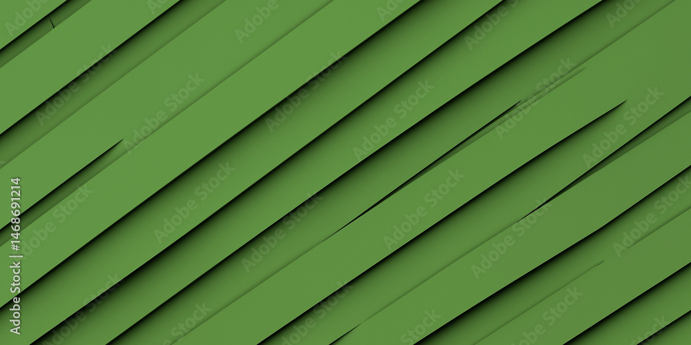 Poster abstract green ribbons overlapping in a diagonal composition creating depth and visual interest on a