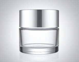 Transparent Glass Cosmetic Jar With Silver Lid Mockup