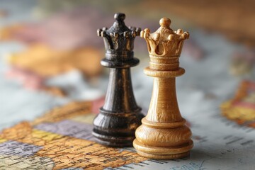 Chess queens on a world map.