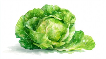 Obraz premium Watercolor Iceberg Lettuce Illustration | Fresh Crisp Lettuce Clipart | Botanical Lettuce Art – White Background