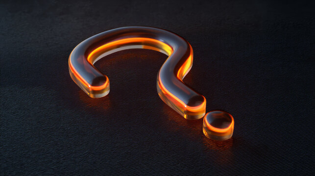 3D rendering of a glowing question mark on a dark background, generative AI