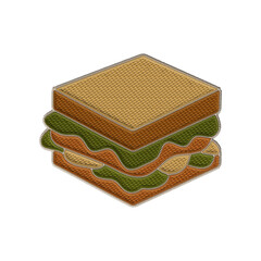 Layered embroidered picnic sandwich with  details. Cozy and colorful stitched clipart, ideal for summer or lunch-themed projects