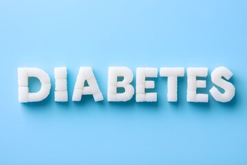 Diabetes word written with sugar cubes on a light blue background