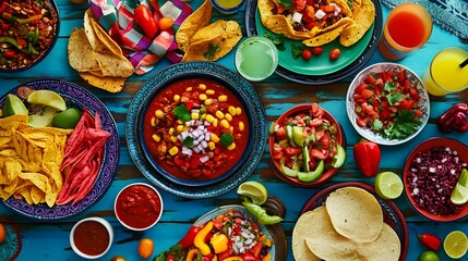 Colorful spread of Mexican-inspired dishes