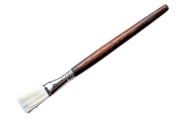 Small, angled paintbrush with wooden handle