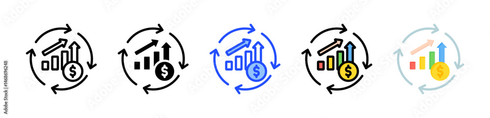 Poster sales cycle icon collection with multiple styles