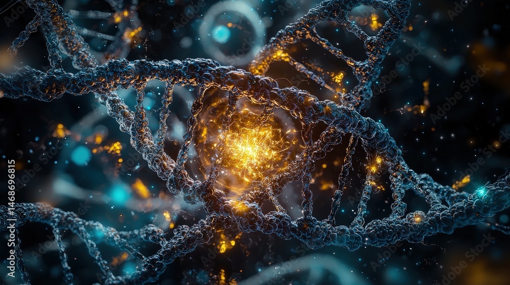 Poster Dynamic conceptual dna model visualization science lab digital art abstract environment close-up genetic innovation