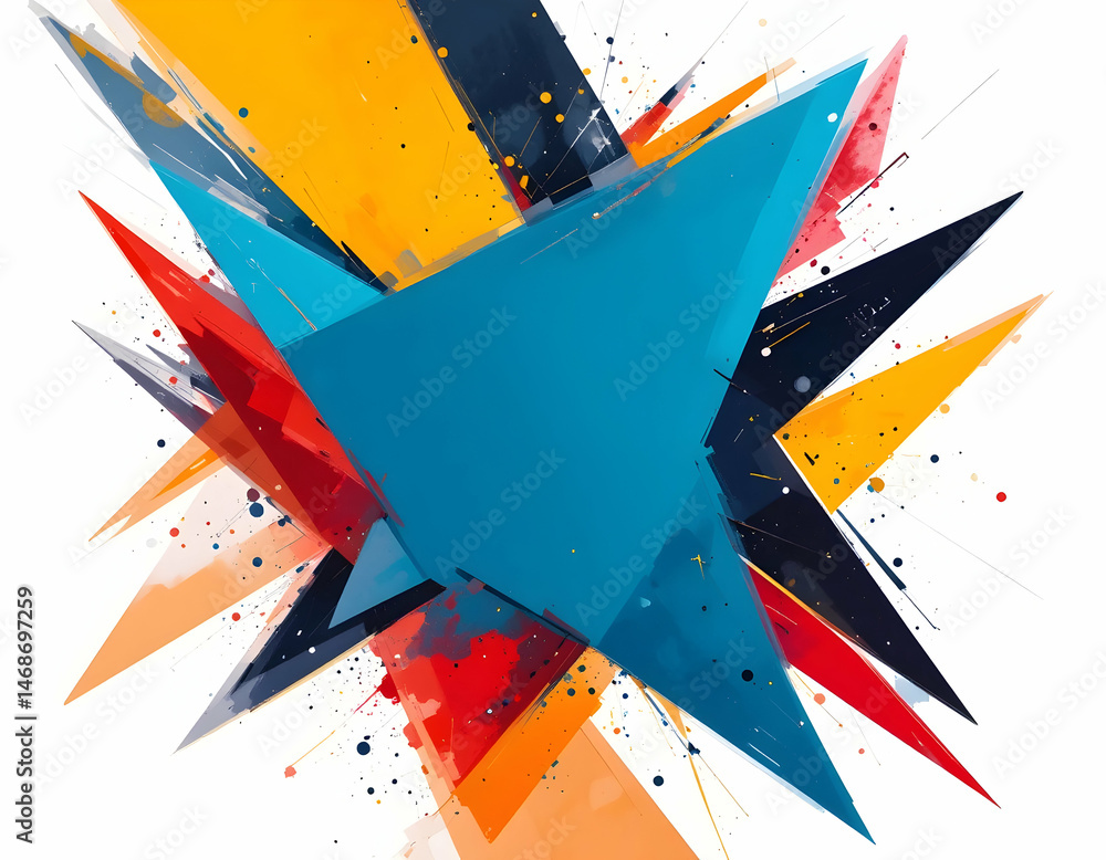 Poster abstract triangular shapes explosion with colorful splatters