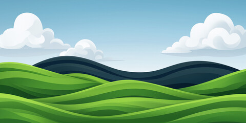 Obraz premium Cartoon landscape with rolling green hills and blue sky